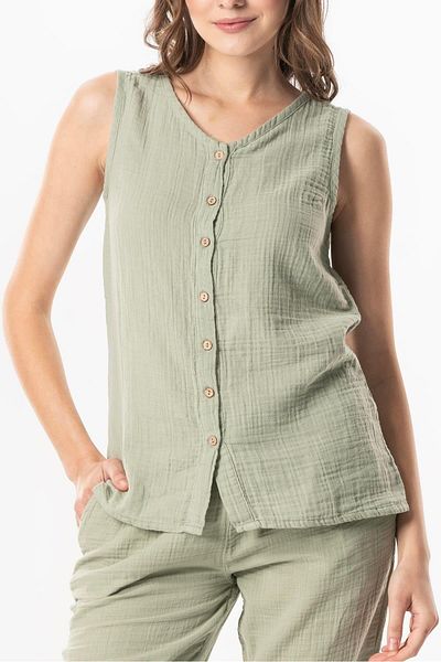 Eliş Şile Bezi Αμάνικη καλοκαιρινή μπλούζα Melis Olive Green