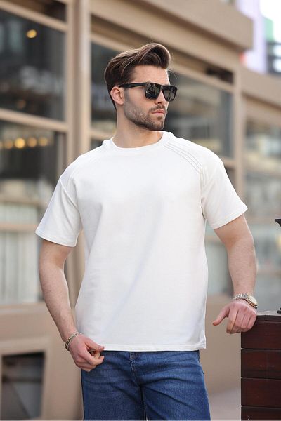 Madmext Tricou de bază pentru bărbați cu gât ecru E7138