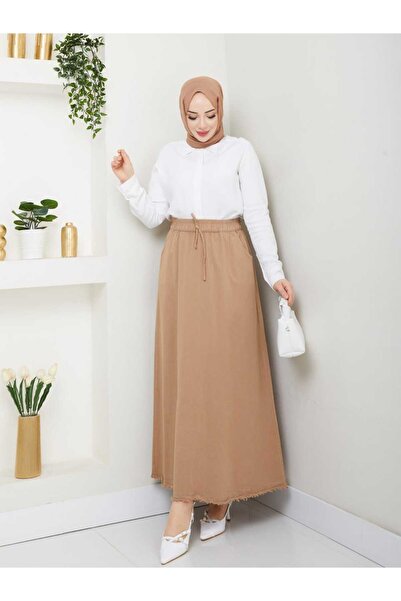 KMKkombin Slim Denim Linen Fabric Long Skirt