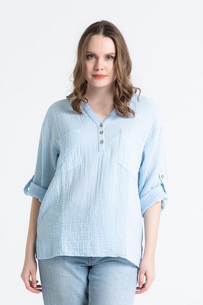 Eliş Şile Bezi Bluza Asu Summer Muslin mânecă lungă Ice Blue Bmv