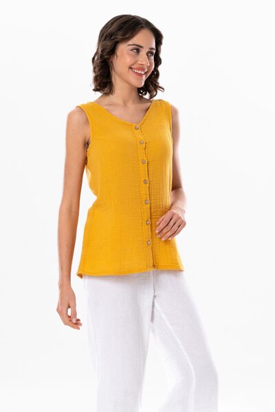 Eliş Şile Bezi Αμάνικη Melis Summer Muslin Μπλούζα Mustard Hrd