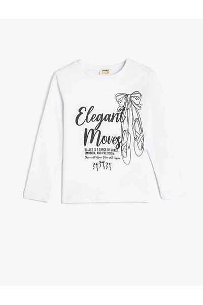 Koton Tricou alb pentru fete din bumbac cu mânecă lungă cu gâtul turn 5skg10419ak