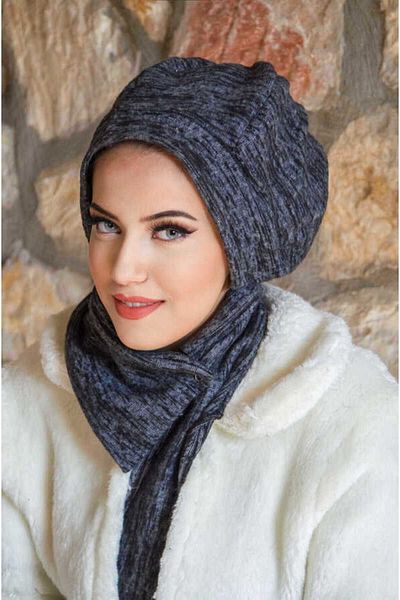 Aişe tesettür Anthracite Pattern Hijab Beanie and Etol Set