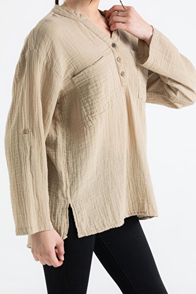 Eliş Şile Bezi Μακρυμάνικη Asu Summer Muslin Μπλούζα Mink Vzn