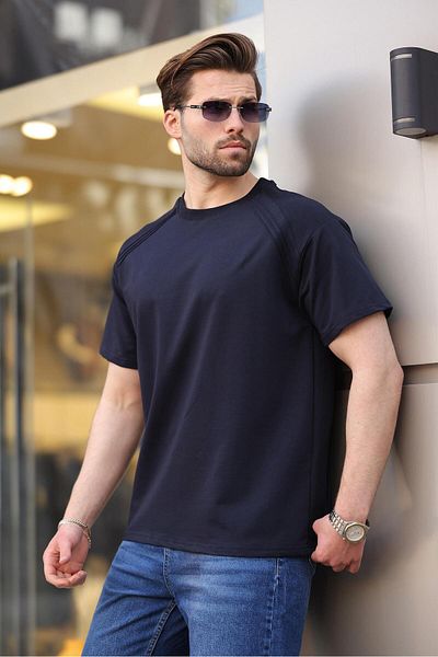 Madmext Ανδρικό μπλουζάκι Navy Blue Crew Neck Basic E7138