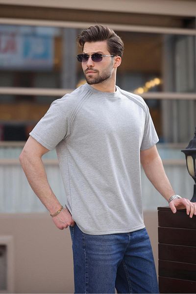 Madmext Ανδρικό μπλουζάκι Grey Crew Neck Basic E7138