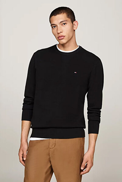 Tommy Hilfiger Pulover texturat cu broderie pentru bărbați - negru