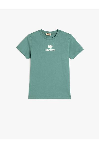 Koton Short Sleeve Crew Neck Cotton Green Boy T-Shirt 5Skb10326Tk