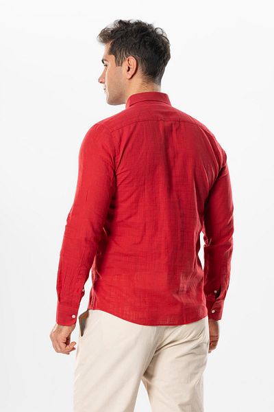Eliş Şile Bezi Red Long Sleeve Şile Cloth Island Men's Shirt No. 3051