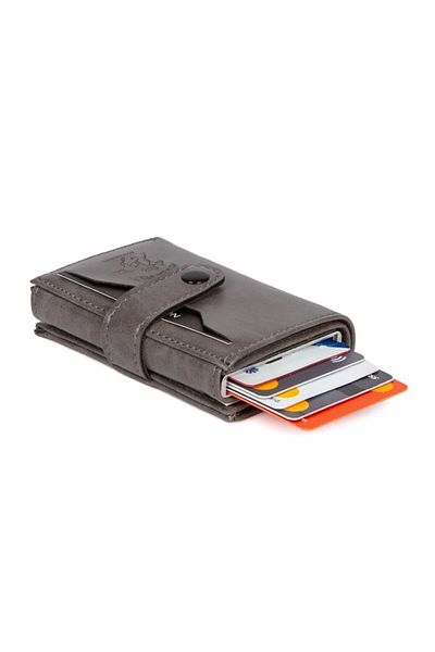 Newish Polo Gray Leather Rfid Shielding Aluminum Automatic Mechanism Card Holder and Wallet