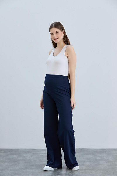 Işşıl IŞIL 4510-Basenden Wide Leg Maternity Two String Combed Cotton Trousers