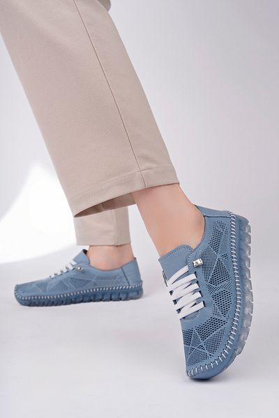 Deripabuc Genuine Leather Denim Blue Print Women's Leather Casual Shoes Dp62-8004