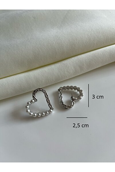 Nilsu Jewellery Accessory İnciLİ Kalp Detaylı Kadın Küpe