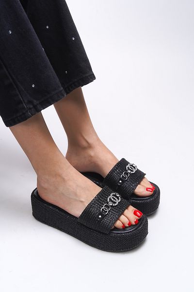Riccon Papuci de damă cu paie negre Esarthol 0012360