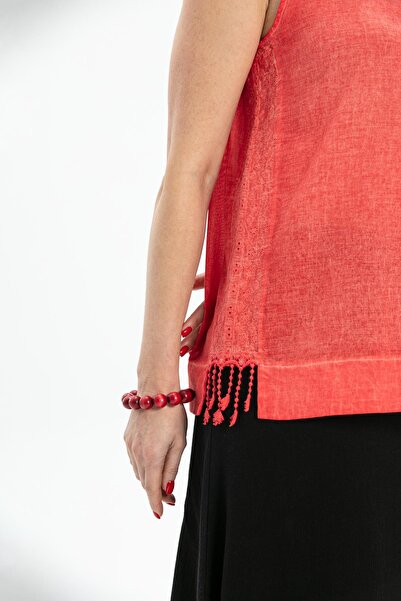 Eliş Şile Bezi Sleeveless Poplin Zeyno Summer Blouse Mercan Mrcn