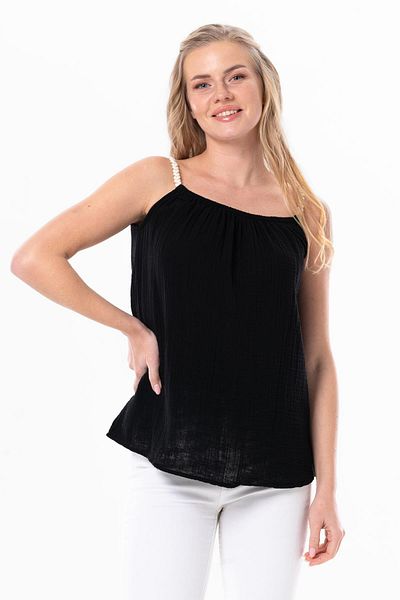Eliş Şile Bezi Strappy Alaçatı Summer Muslin Μπλούζα Μαύρη Μαύρη