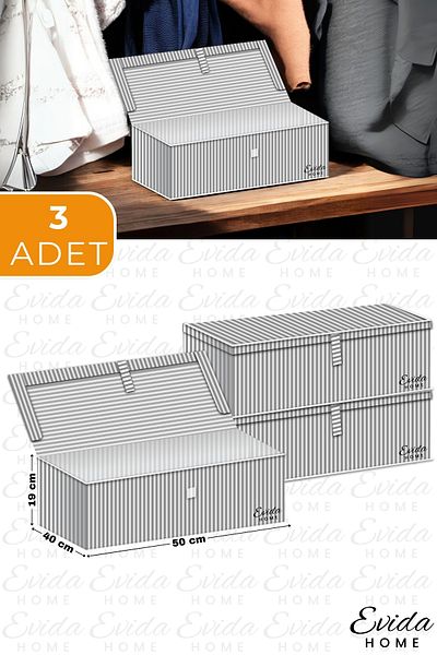 Evida 3 Pieces 50X40X19 cm Supported Trash Can - Multi-Purpose under Base Trash Can