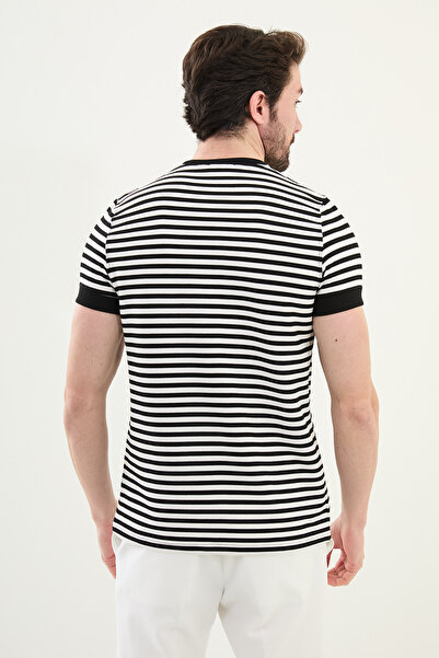 Mcr Ανδρικό μπλουζάκι με ριγέ λεπτή εφαρμογή Crew Neck Μαύρο - 36848.25Y