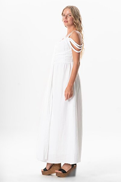 Eliş Şile Bezi Κλεοπάτρα με λουράκι - Φόρεμα Xin Li με μακρύ μανίκι Beyaz Byz