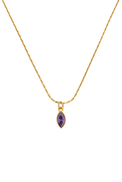 Bonnjerra Jewellery Çelik 1mm İnce Gold Hayalet Zincir Mor Zirkon Taşlı Minim...