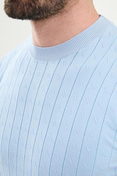 Mcr Tricou tricot pentru bărbați, albastru, slim fit, cu decolteu