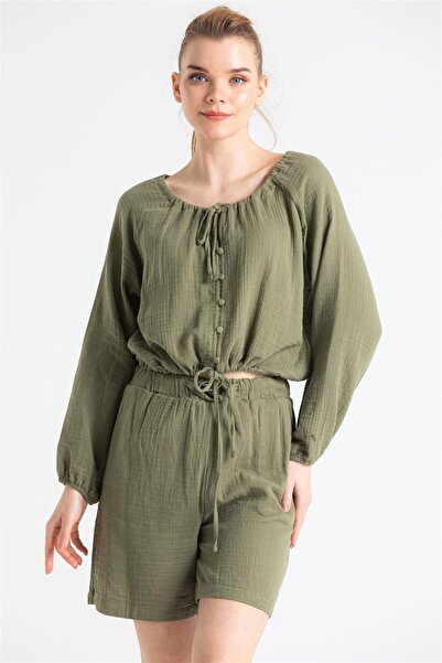 Eliş Şile Bezi Summer Pearl Laced Shorts Khaki (Hk) Model