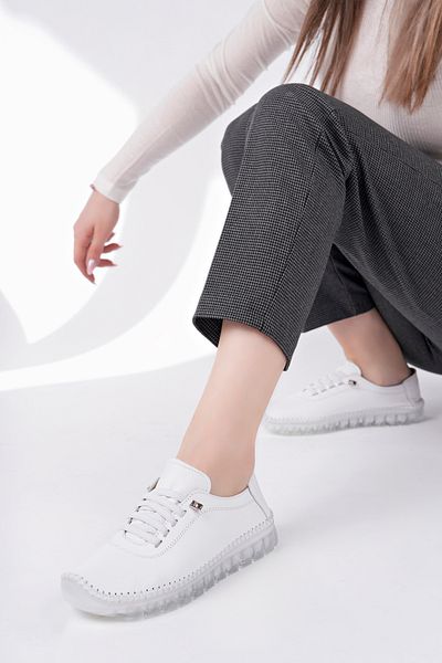 Deripabuc Genuine Leather White Women's Leather Casual Shoes Dp62-8004