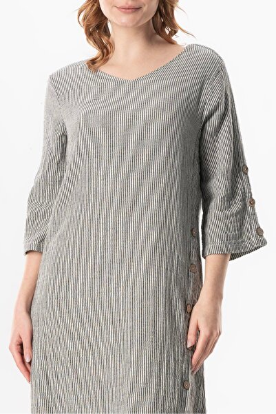 Eliş Şile Bezi Τριών τετάρτων μανίκια με λαιμόκοψη Midi μήκους μουσουλμανικό καλοκαιρινό φόρεμα γκρι/κίτρινο/κομμένο/τουρκικό τηγανητό