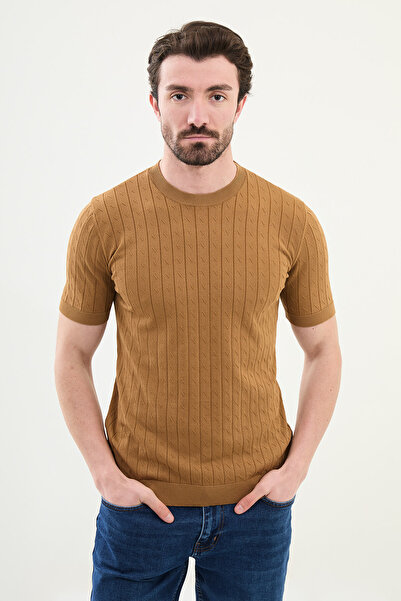 Mcr Sa deznom Slim fit okrugla kragna Muška pletenina T-shirt Kamila - 11533.25Y