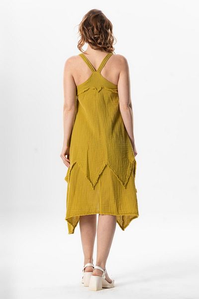 Eliş Şile Bezi Φόρεμα με λαιμόκοψη V Leyla Asymmetric Cut Midi Oil Green