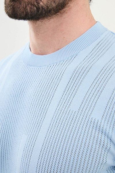 Mcr Patterned Slim Fit Crew Neck Men's Knitwear T-Shirt Blue - 11535.25Y