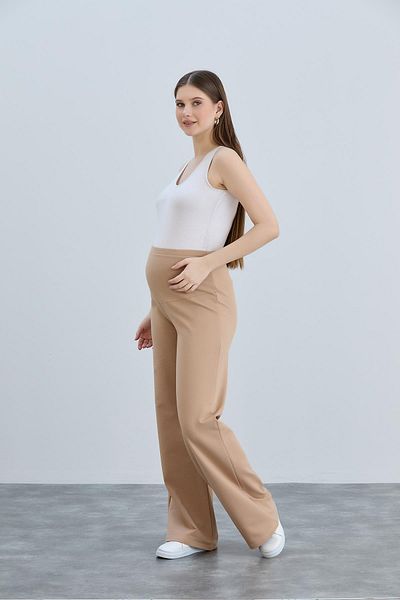 Işşıl IŞIL 4510-Basenden Wide Leg Maternity Two String Combed Cotton Trousers