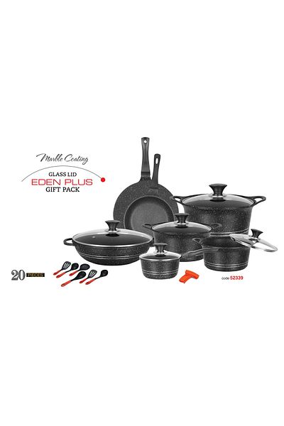 SONEX Eden Plus 20 Pcs Aluminum Die Cast Non Stick Cookware set Black Marble