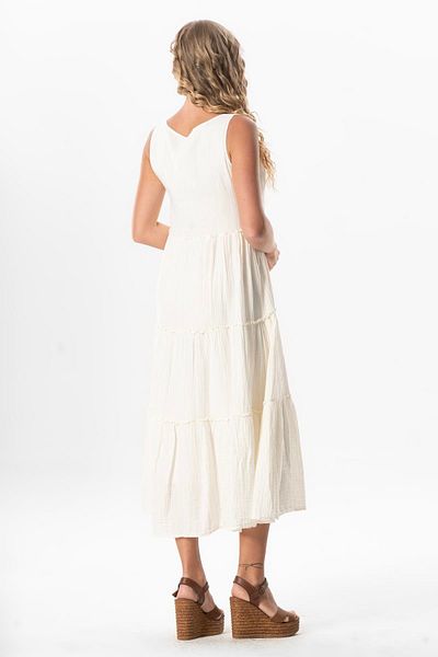 Eliş Şile Bezi Off White Krk Byz - Καλοκαιρινό φόρεμα μουσελίνας με οβάλ γιακά Artemis με αστέρια