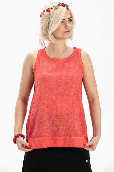 Eliş Şile Bezi Sleeveless Poplin Zeyno Summer Blouse Mercan Mrcn