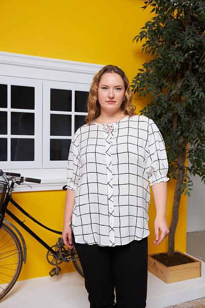 RMG Big Size Detailed Grid Long Sleeve T-Shirt