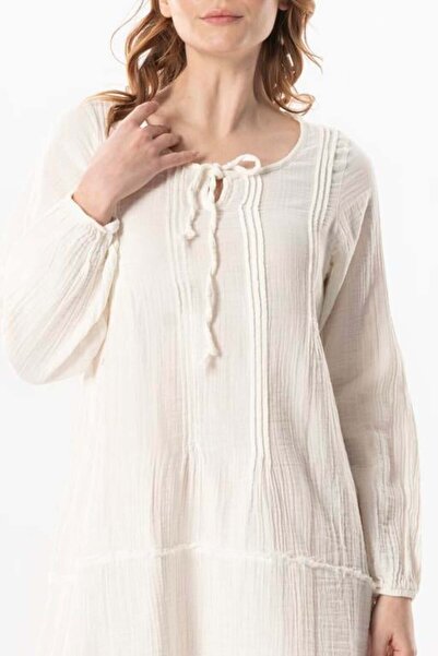 Eliş Şile Bezi Long Sleeve Celestial Binding Detail Off-White Krkbyz Summer Dress