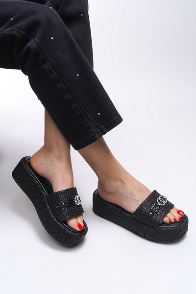 Riccon Papuci de damă cu paie negre Esarthol 0012360