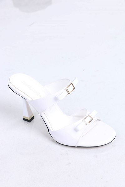 sefayol Edwin White Patent Leather Heeled Women's Slippers