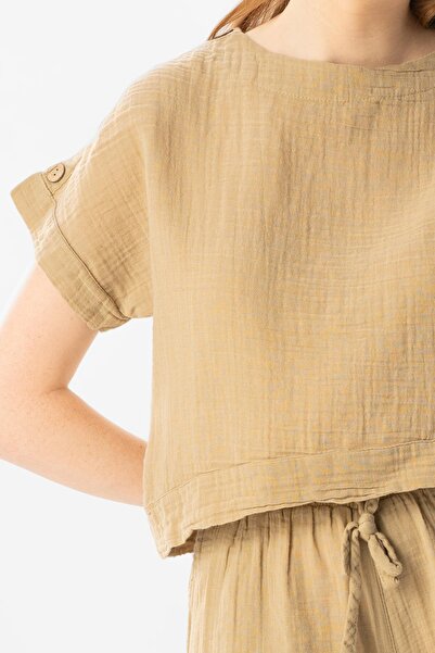 Eliş Şile Bezi Κοντομάνικη μπλούζα Izel Summer Muslin Blouse Vizon Vzn