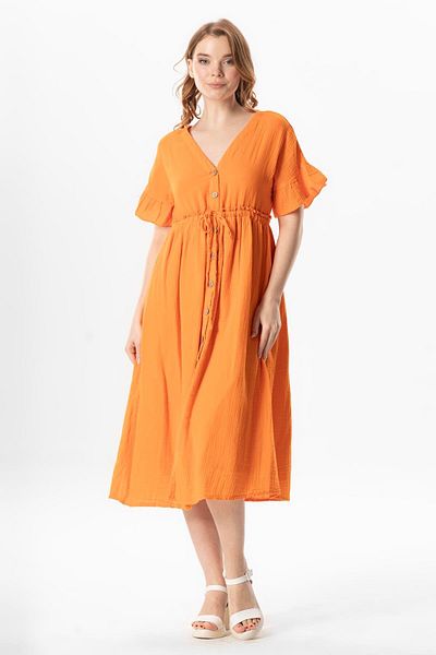 Eliş Şile Bezi Rochie de vară portocalie Trnc Cost Midi Length