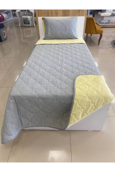 Sudem Home Collection Tek Kişilik Kapitoneli Çift Taraflı Yatak Örtüsü Takımı Genç Çocuk Odası Yatak Örtüsü Gri - Sarı