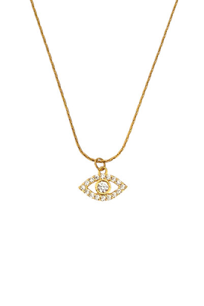 Bonnjerra Jewellery Çelik 1mm İnce Gold Hayalet Zincir Zirkon Taşlı Göz Kolye