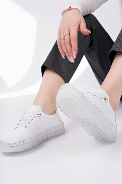 Deripabuc Genuine Leather White Women's Leather Casual Shoes Dp62-8004