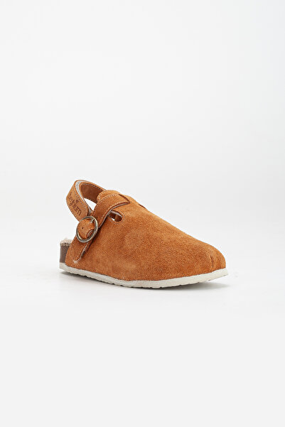 Beybium Sabo Real Suede Leather Cork Sole Furry Slippers Tan