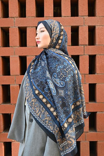 Pull Scarfs ETHNIC VUAL PAPILION ΣΑΛΙ - ΣΚΟΥΡΟ ΜΠΛΕ