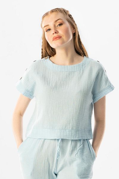 Eliş Şile Bezi Bluza Izel Summer Muslin mânecă scurtă Ice Blue Bmv