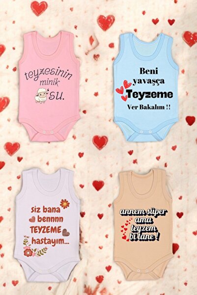 bebetospik 4'lü Paket Teyze Baskılı Pamuk Atlet Zıbın