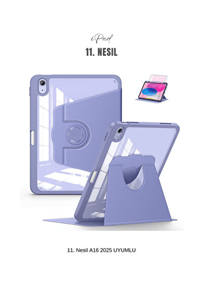 Fuchsia iPad 11. Nesil A16 2025 Uyumlu 360° Dönebilen Yatay Dikey Standlı Fuchsia Pino Tablet Kılıfı