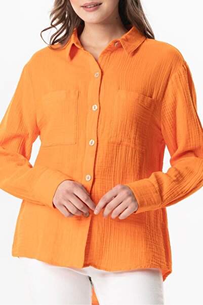 Eliş Şile Bezi Long Arm Orange Trnc, Detayı Revealed Pocket Muslim and Summer Shirt